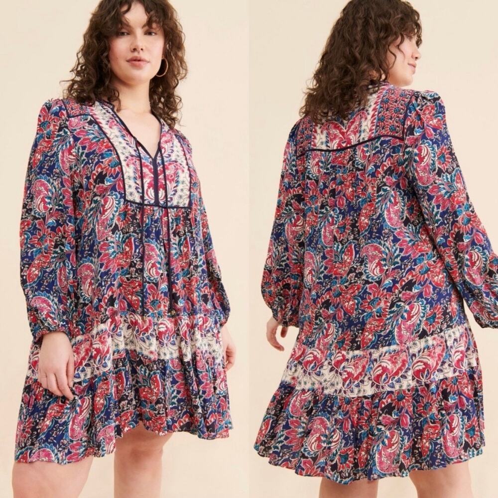 By Anthropologie S Spliced Tunic Dress Long Sleeve Boho Bohemian